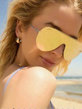 DIFF Imani Gold Mirrored Shield Sunglasses